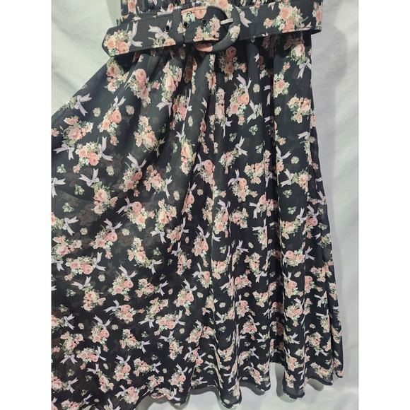 Vtg Leslie Fay Floral Bows Coquette Garden Midi Dress Size 4P SS Belted Pockets - Picture 5 of 8